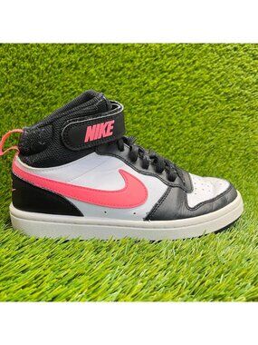 Nike Court Borough 2 Mid Girls Size 4Y White Pink Black Athletic Shoes Sneakers